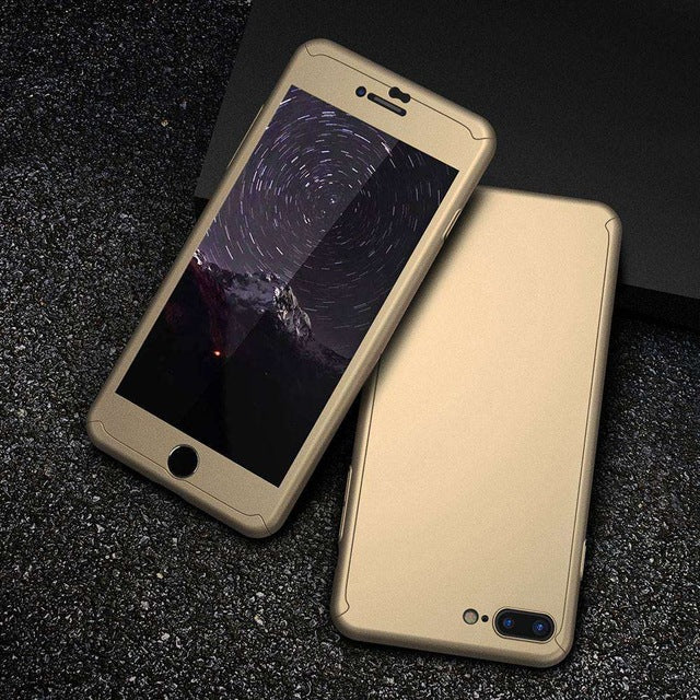 FLOVEME 360 Protective Case For iPhone 6 6S 7 Plus 5 5S SE Tempered Glass Front Back Cover Full Body Coverage Protection Shells