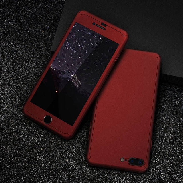 FLOVEME 360 Protective Case For iPhone 6 6S 7 Plus 5 5S SE Tempered Glass Front Back Cover Full Body Coverage Protection Shells