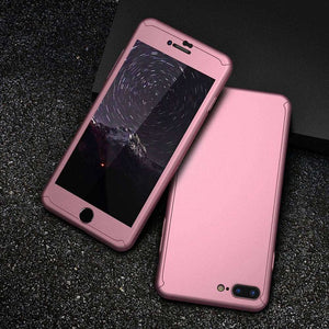 FLOVEME 360 Protective Case For iPhone 6 6S 7 Plus 5 5S SE Tempered Glass Front Back Cover Full Body Coverage Protection Shells